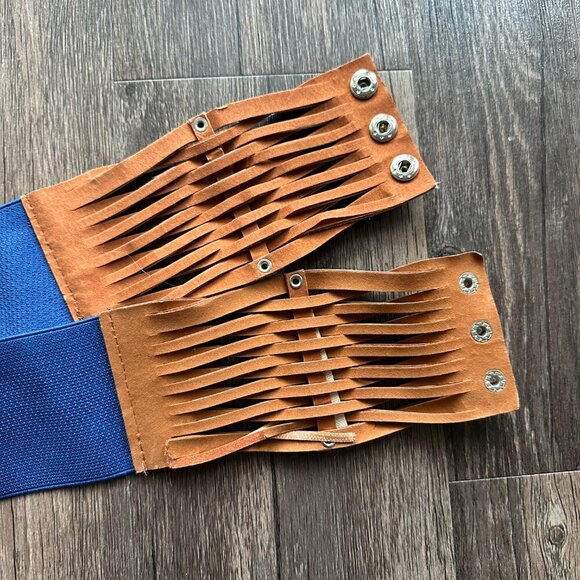 Blue and Brown Elastic Lattice Waist Belt with Snap Closure - Picture 2 of 2